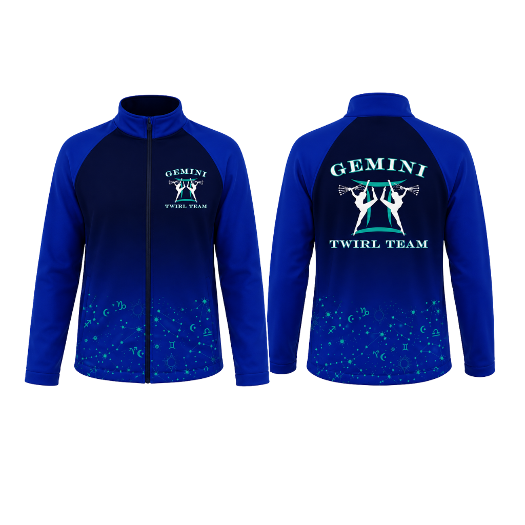 Gemini Twirl Team  Sublimated Full Zip Softshell Jacket (Shower Resistant Coat)