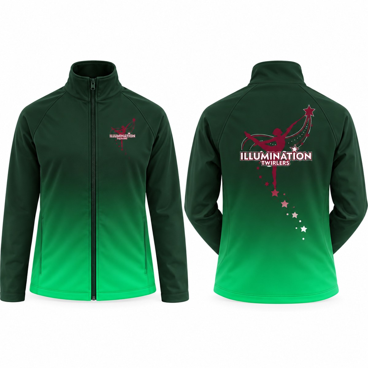 Illumination Twirlers Sparkle Sublimated Full Zip Softshell Jacket (Shower Resistant Coat)